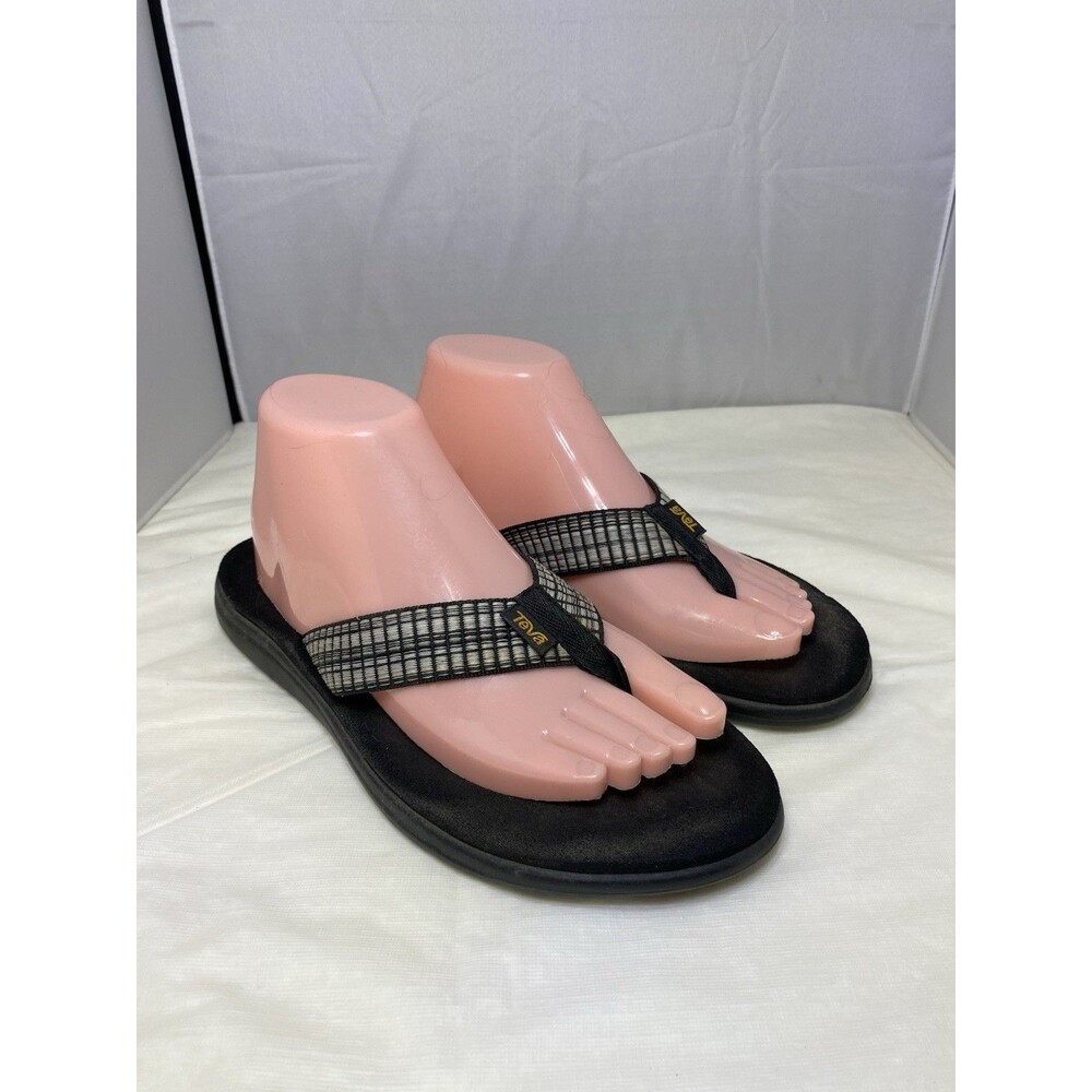 Teva Voya Women's Black/Gray/White Wedge Thong Sandals 1019043 Size: 9